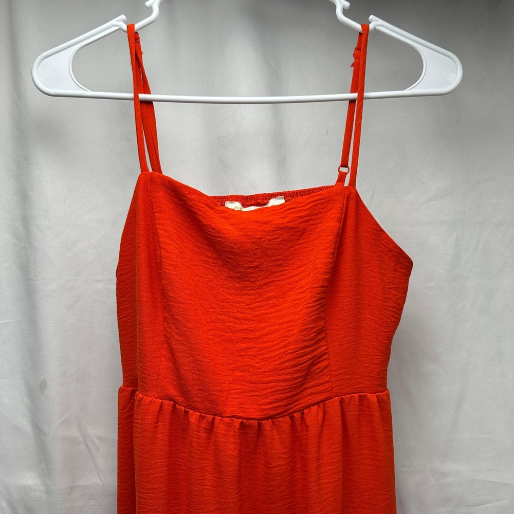 Monteau Maxi Sun Dress Adjustable Spaghetti Strap Orange Tiered Crepe Open Back